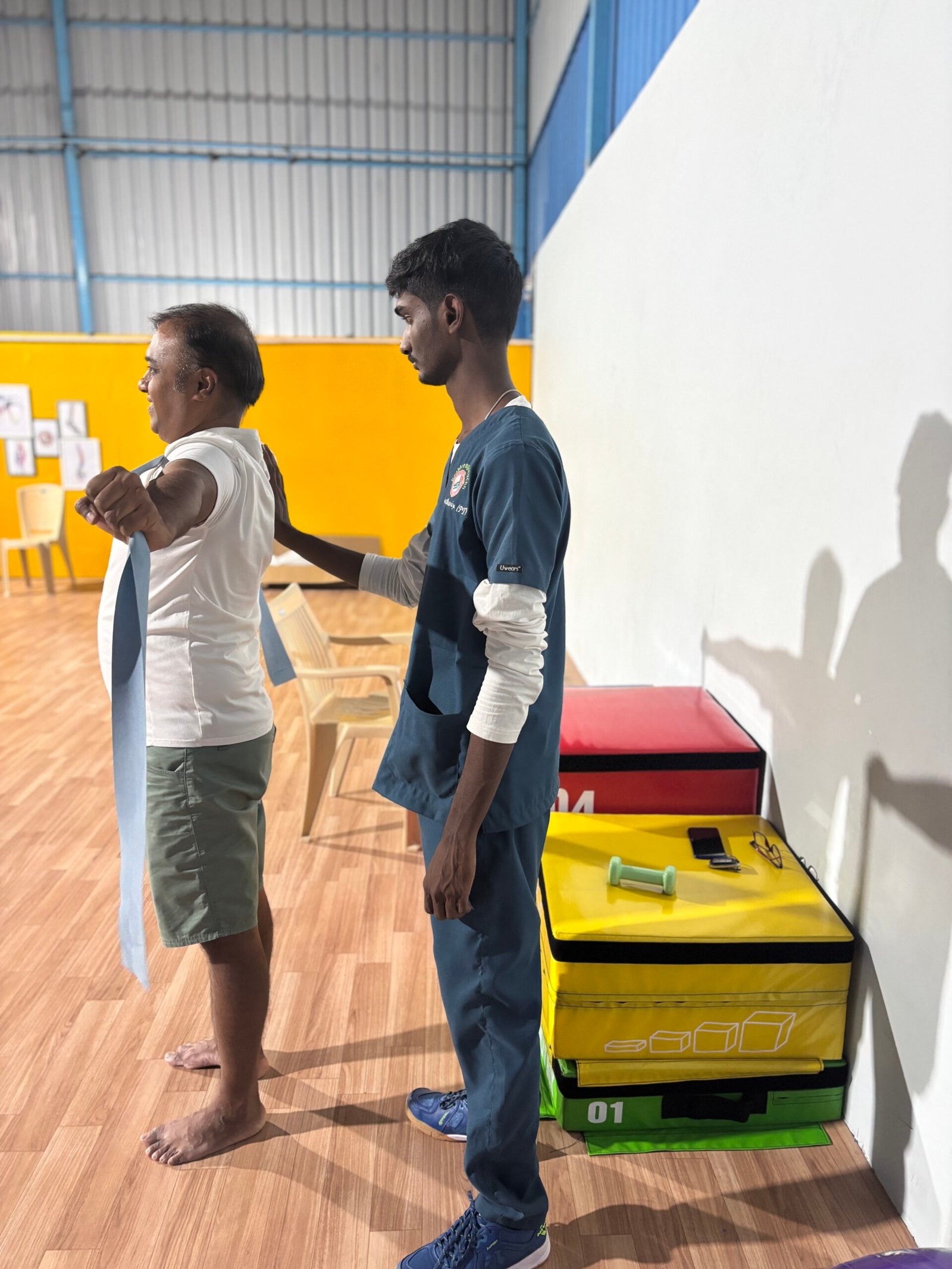Guided post-surgical rehabilitation exercise at Healthroughtouchh, Bangalore